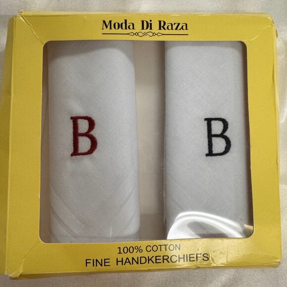 NIB Moda Di Raza Monogrammed "B" Handkerchief set of 2 - Picture 2 of 3